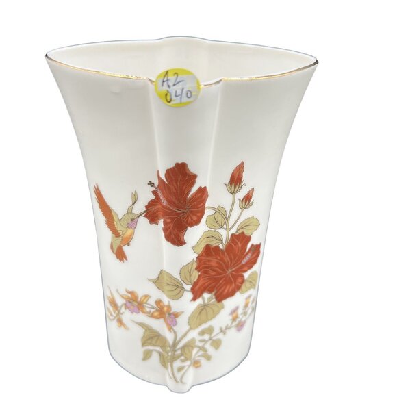 VTG Porcelain 24K Gold Vase 8" Hand Painted Hummingbird Hibiscus Occupied Japan - Picture 11 of 12